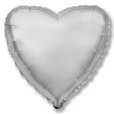 Воздушный шар, фольгированное сердце серебро, 18″/46 см